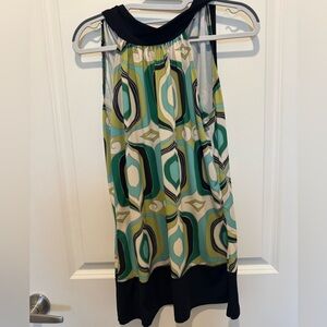 Geometric Print Halter Top - Green and Black